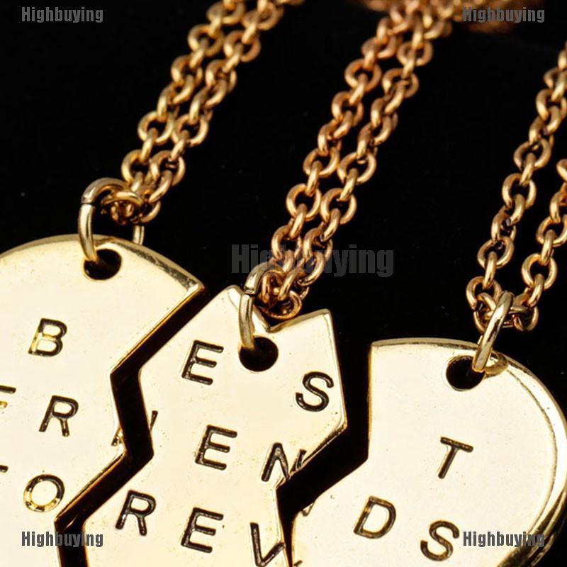 3pcs Kalung Persahabatan Liontin Desain Kombinasi Hatitulisan Best Friends Forever Untuk Wanita