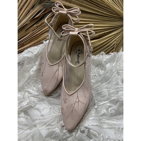 sepatu pesta wedding vilia rosegold tali pita 9cm platform