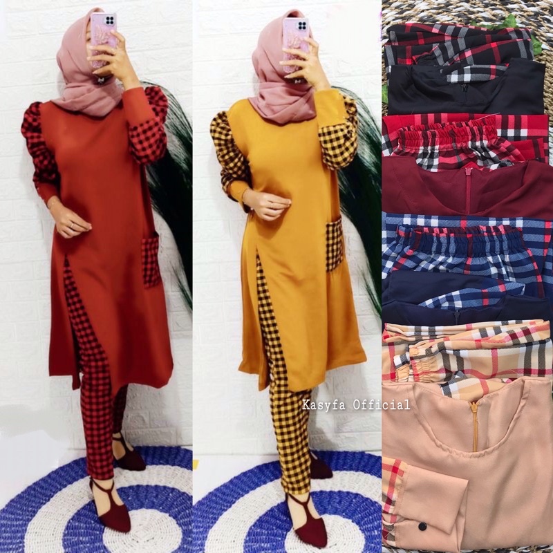 ANGGITA SETCEL TUNIK BELAH MIX KOTAK KOTAK