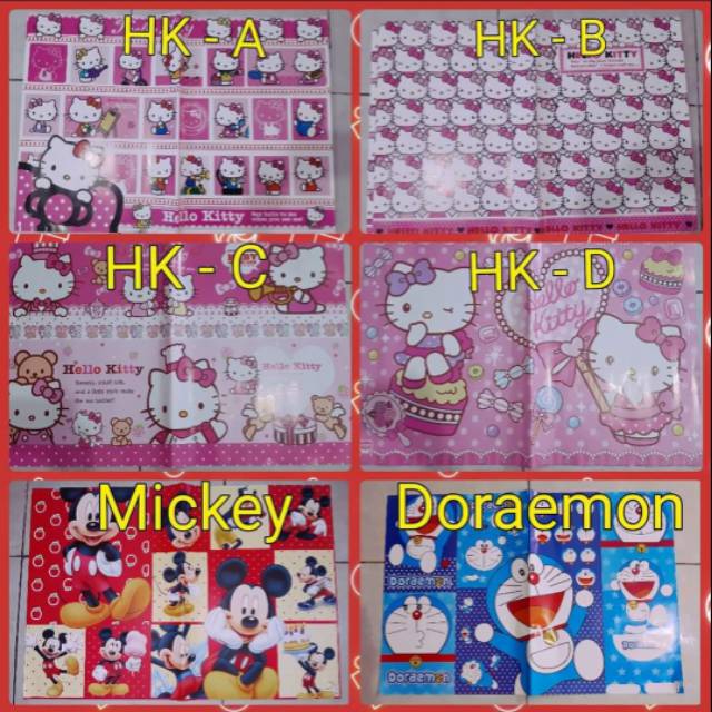 

Kertas Kado Karakter Hello Kitty, Doraemon, Mickey