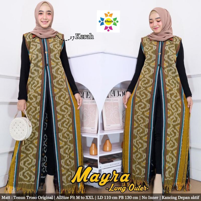 MAYRA LONG OUTER/TENUN TROSO ORIGINAL/ALL SIZE FIT M-XXL LD 110/NO INNER/KANCING DEPAN AKTIF/GOOD QU