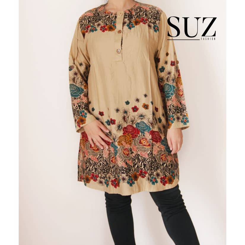 SUZ Tunik Wanita jumbo motif bunga 2645 - Hitam, 5L