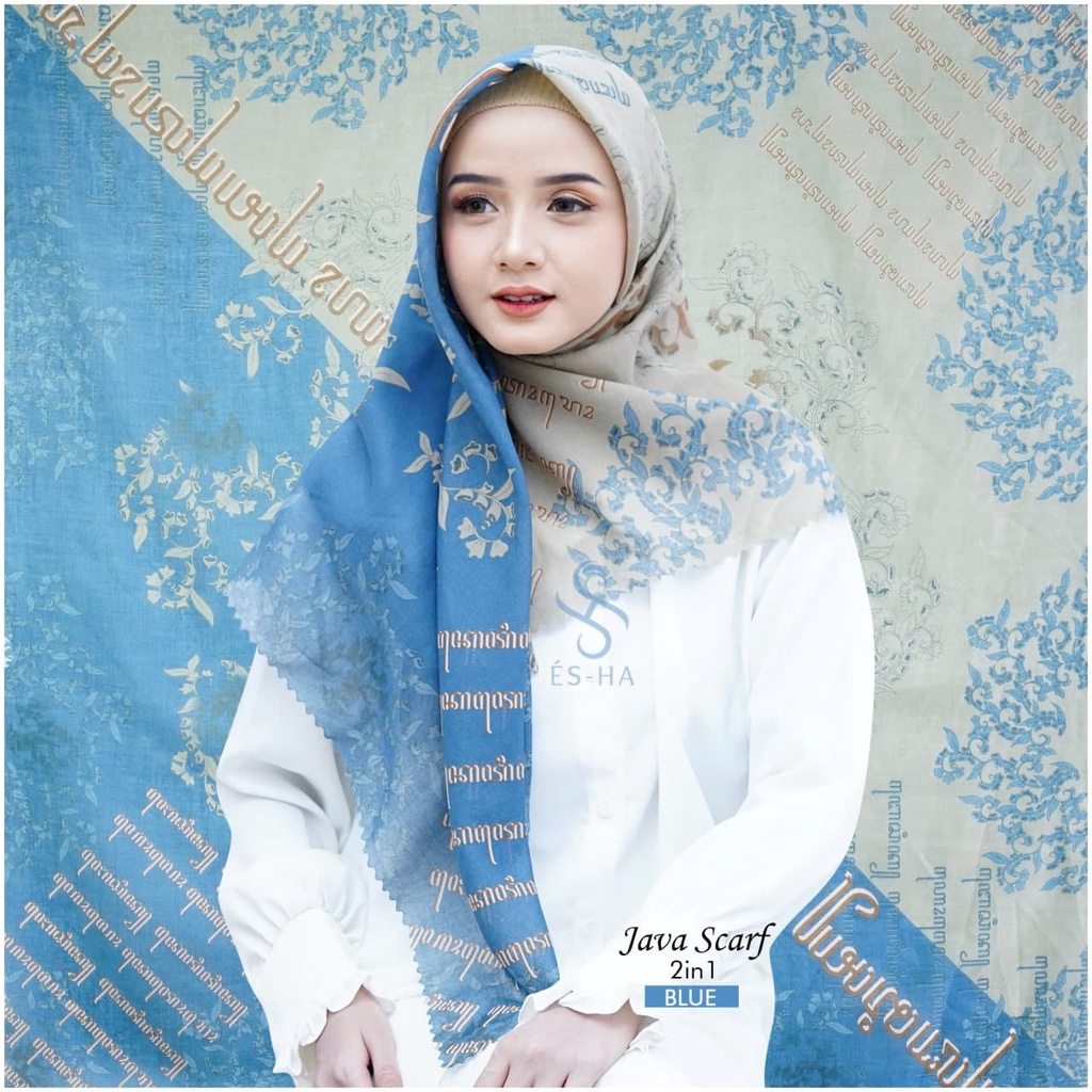 (PART 1) Series Hijab Motif Voal / Segiempat Motif Voal Premium Exclusive-JAVAS  BLUE