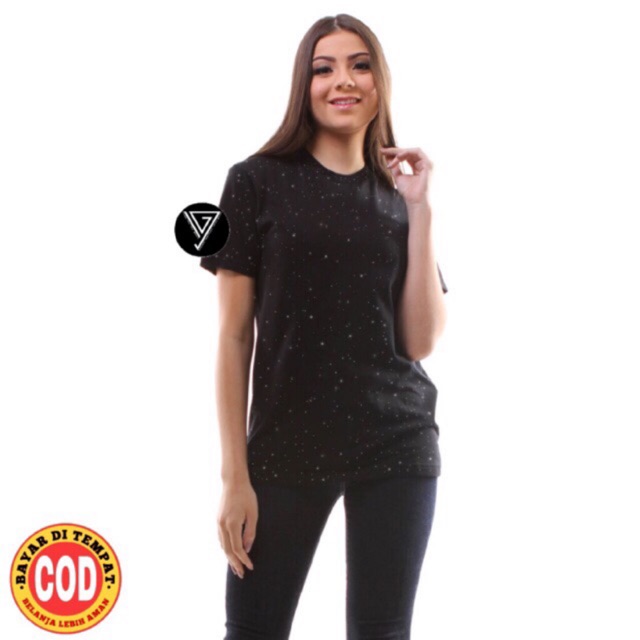 KAOS POLOS BLACK POLKA GALAXY BERCAK COTTON MAMBOO BINTIK