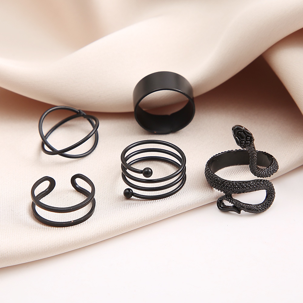 IFYOU 5pcs / set Cincin Spiral Silang Warna Hitam Gaya Vintage Untuk Wanita