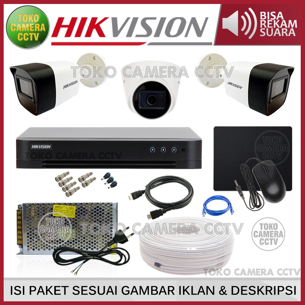 PAKET CCTV HIKVISION 2MP 4 CHANNEL 3 KAMERA AUDIO