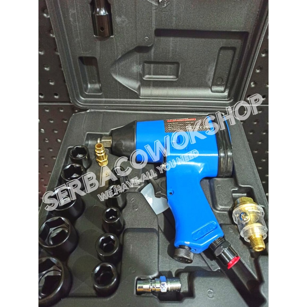 Air Impact Wrench 1/2 Inch Set 17 Pcs Alat Buka Baut Sok Kompresor Angin Termurah Berkualitas