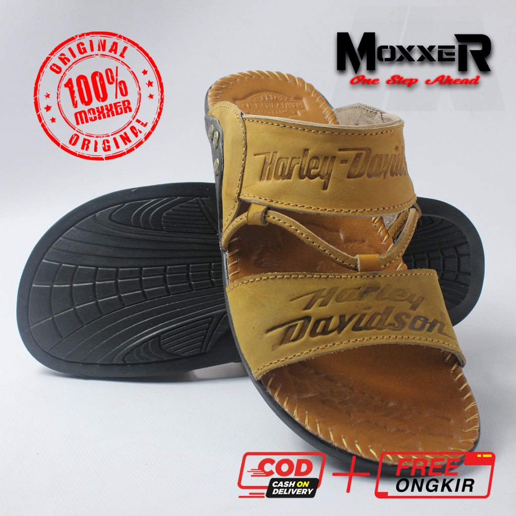 Sandal Kulit Asli Pria Moxxer Full Up Sendal Kulit Asli Pria Sandal Slop Casual / Sendal Jepit Slide MOXXER Kulit Gosok