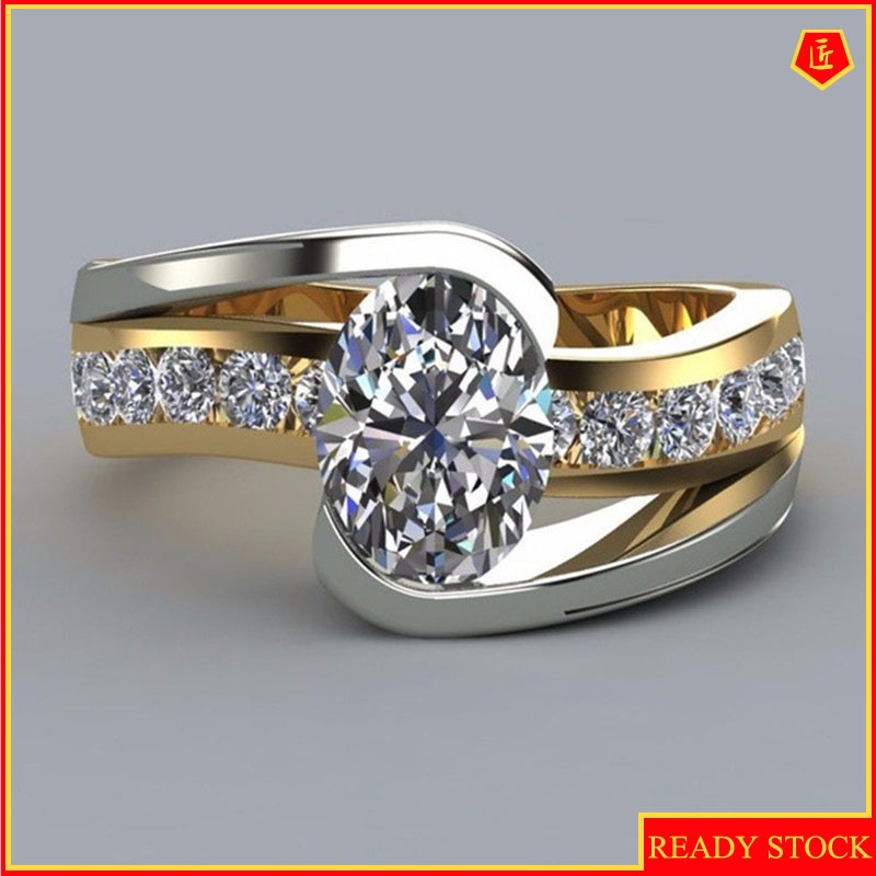 [Ready Stock]Popular Two-Tone Inlaid Moissanite Ring