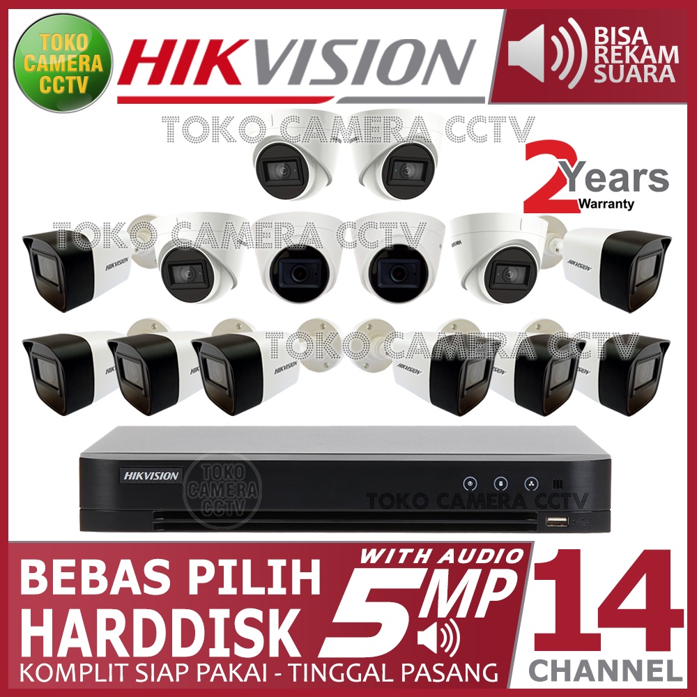 PAKET CCTV HIKVISION 5MP 16 CHANNEL 14 KAMERA AUDIO