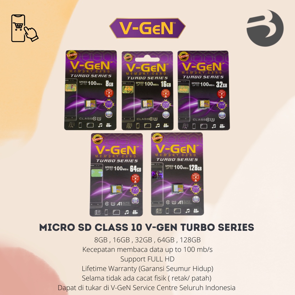 MEMORI HP 8GB 16GB 32GB 64GB 128G MICRO SD MEMORY CARD VGEN TURBO Class 10 ORIGINAL BERGARANSI RESMI