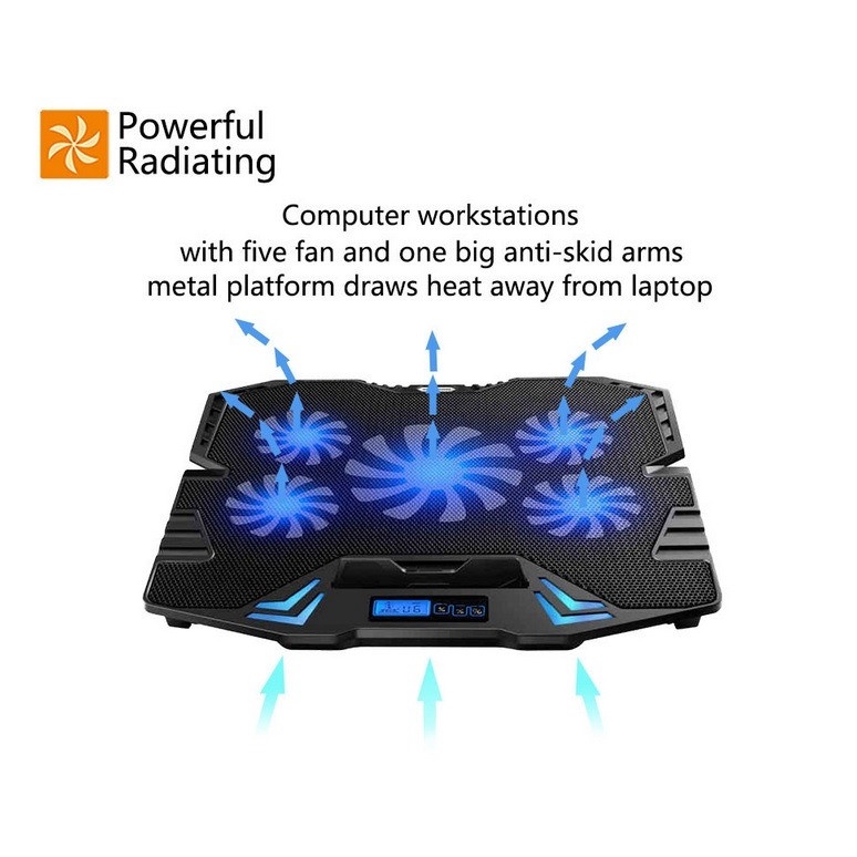 Cooling Pad Fan Laptop Holder 5 Kipas Adjustable Speed 1400 RPM