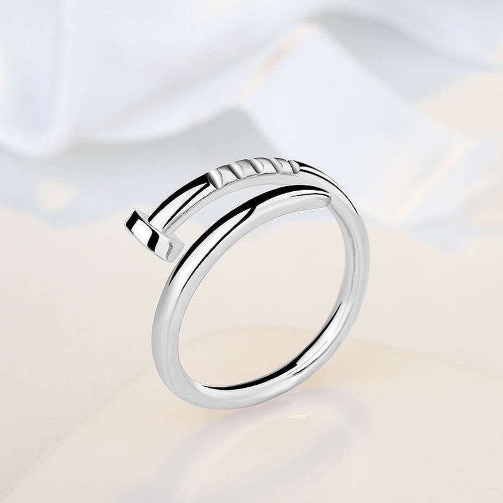 Silver-Plated Fashion Simple Open Nail Ring/European And American Personality Glossy Ring Ring Tide/Ins Niche Design Index Finger Ring/Creative Silver Jewelry Couple Ring