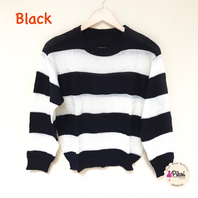 Sweater rajut korea / switer rajut wanita / sweater knit halus garis garis murah kekinian / 1619