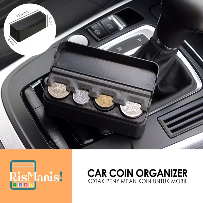 CAR COIN ORGANIZER - Kotak Tempat Penyimpan Koin Uang Receh 4 Slot Dashboard Mobil Rapi Anti Ribet