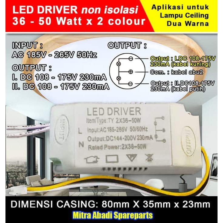 LED Driver 2*(36-50)*1W/1 Watt 230 mA 2 Warna Casing Plastik Kotak