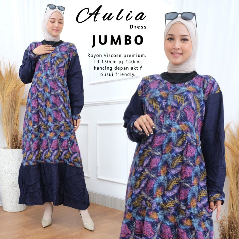 Aulia Dres Jumbo Bahan katun Rayon Viscose premium baju Wanita Nyaman Dipakai motif Terbaru Kekinian