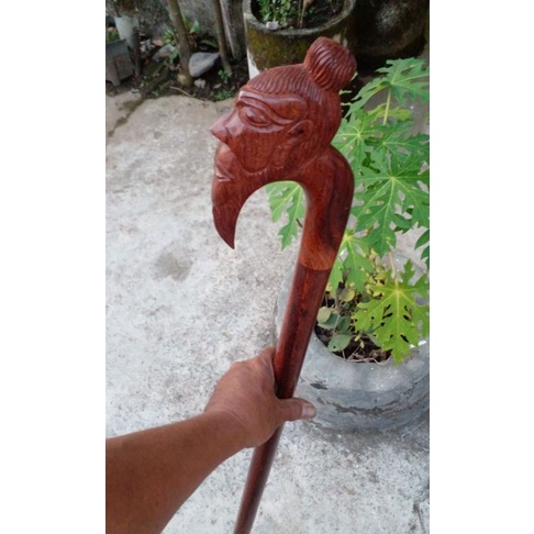 TONGKAT JALAN GALIH ASEM/ UKIR PAK TUA JENGGOT/TONGKAT KAYU BERTUAH/1M