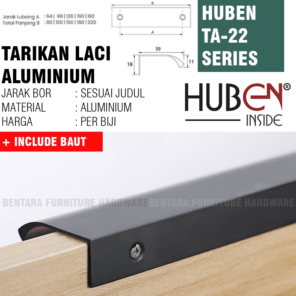 HUBEN TA-22 160 MM TARIKAN ALUMINIUM MINIMALIS ULTRA THIN TIPIS GOLD BLACK EMAS HITAM 160 MM