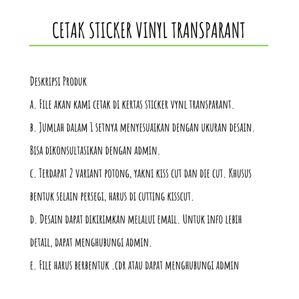 

Cetak 1 SET Sticker Vinyl Transparan / Vinyl Susu