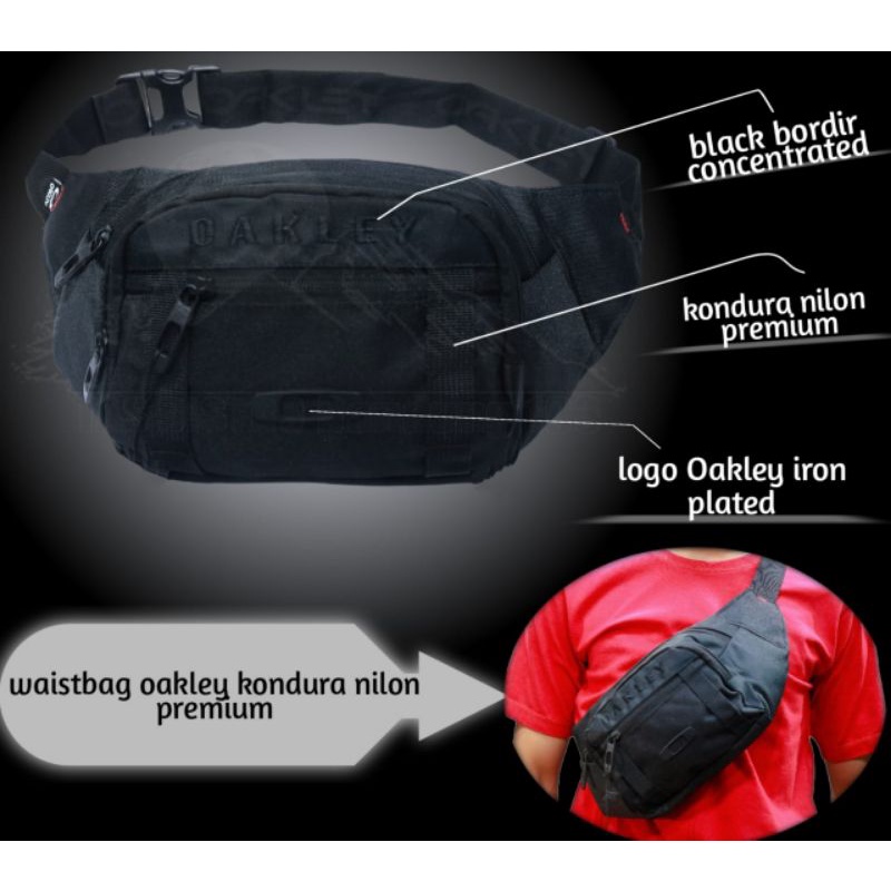 Tas Pinggang waistbag Oakley full black edition / tas Slempang Oakley / waistbag Oakley pria / tas distro/ Tas surfing