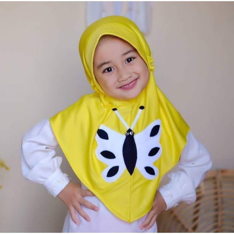 jilbab anak karakter kupu kupu / jilbab murah 3-5thn