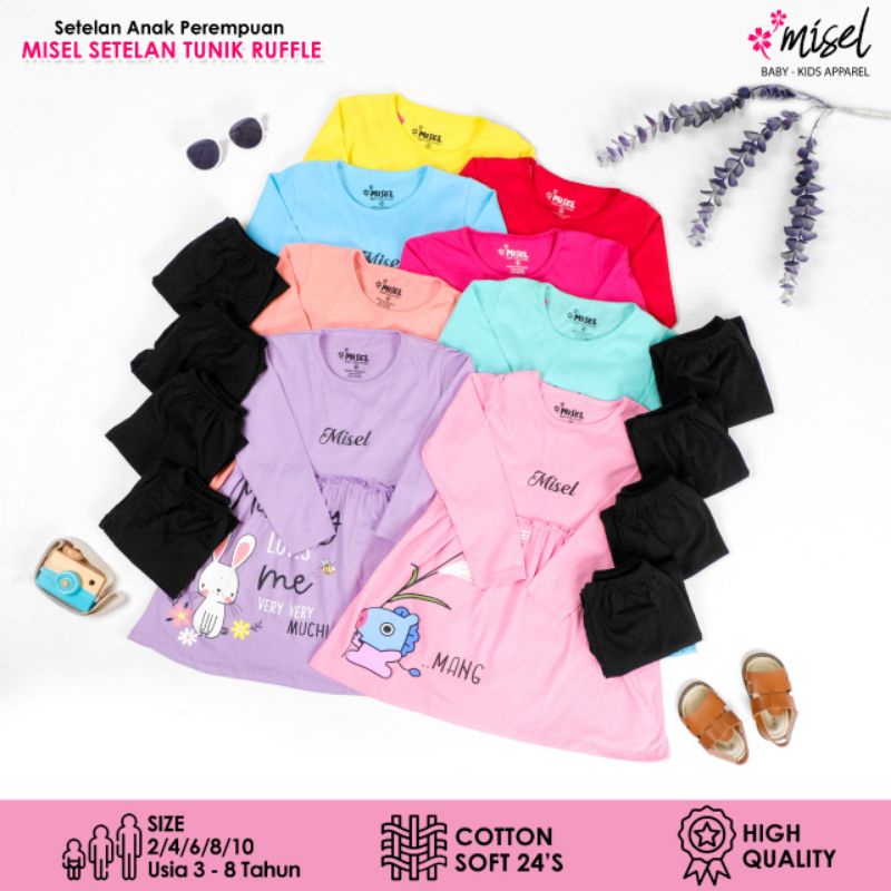 Setelan Misel Tunik Ruffle Original Kaos Anak Perempuan Super Premuim Best Seller