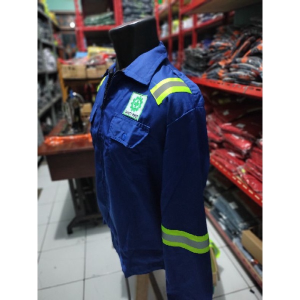 SERAGAM SAFETY BIRU SCOTLIGT BESAR PUNDAK HIJAU