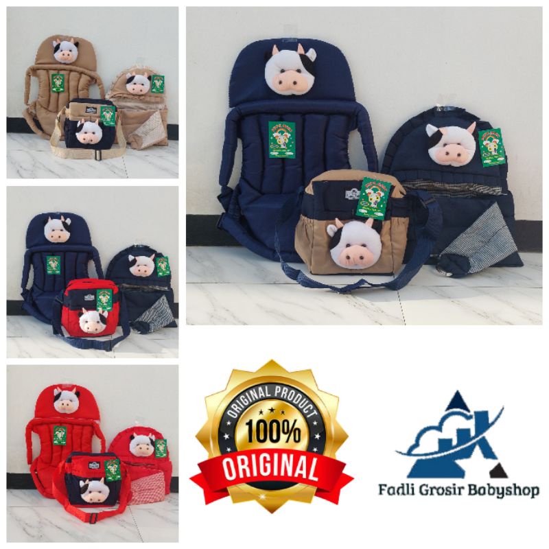 Paket Hemat (3 in 1) Tas Bayi Boneka Sapi Gendongan Bayi Samping Boneka Sapi Dan Gendongan Depan Boneka Sapi