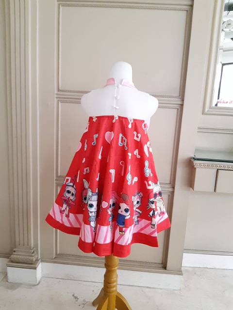 81092 LOL RIBBON MUSIC RED BLUE PINK / GAUN PESTA ANAK PEREMPUAN / DRESS LOL IMPORT KOREA MURAH LUCU