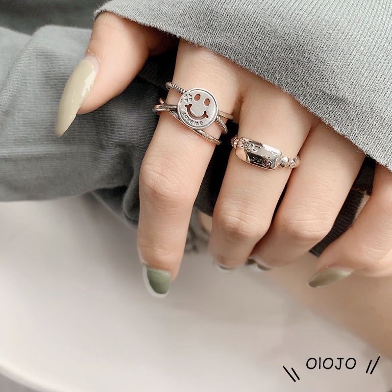 Cincin Tersenyum Gadis Fashion Kepribadian Cincin Perhiasan Perhiasan Pasangan - ol