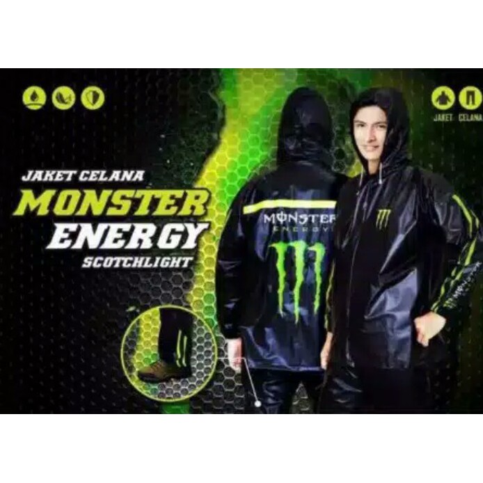 Jas Hujan Monster Energy Setelan Mantel Hujan Dewasa