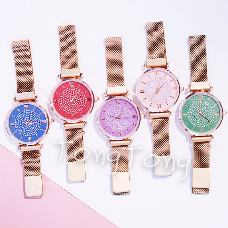 ✅COD JAM TANGAN WANITA ANALOG  RANTAI MAGNET DIAMON IMPORT MURAH GROSIR Watch