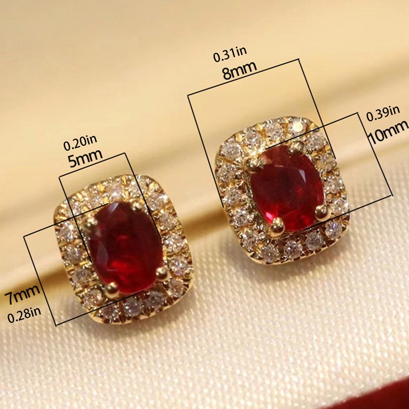 Anting Stud Cubic Zirconia Warna Merah Emas Serbaguna Untuk Wanita