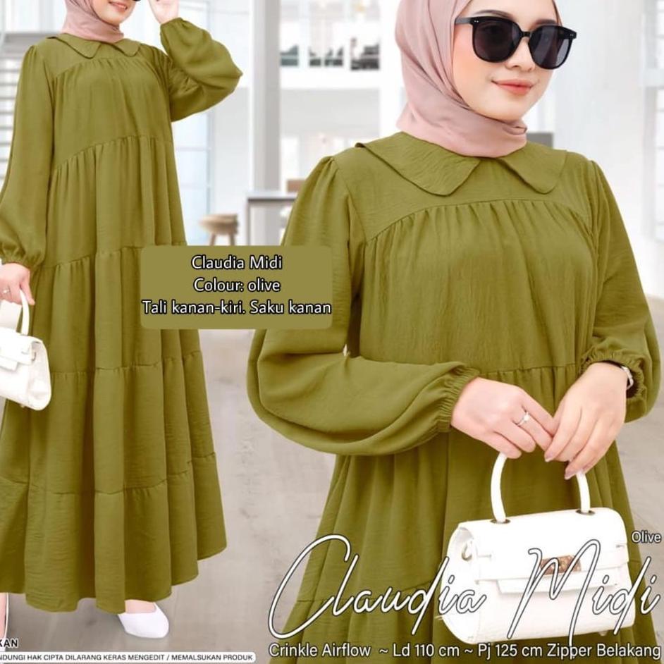 SALEE.. CLAUDIA MIDI - MIDI KERAH POLOS SERIES  - MIDI DRESS JUMBO