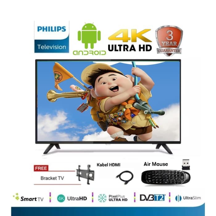 Philips 43PUT6002 4K Smart Android LED TV - Hitam [43 inch/DVB-T2]