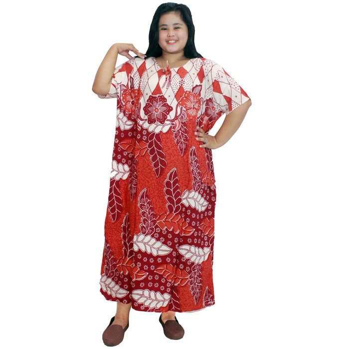 Daster Jumbo Lengan Pendek Batik, Piyama Jumbo,Leher Kerut (Dpt003-62) - Hijau Muda