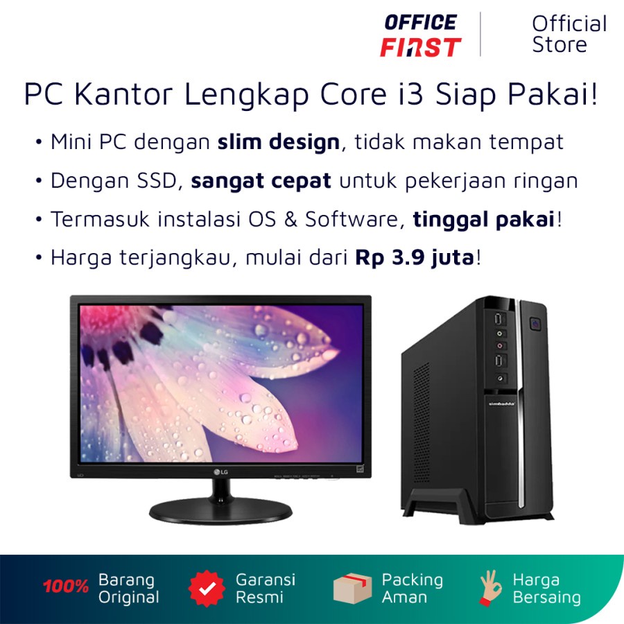 Rakitan PC Office Core i3 Fullset Komputer Kantor Admin Siap Pakai Dengan Monitor Keyboard Mouse