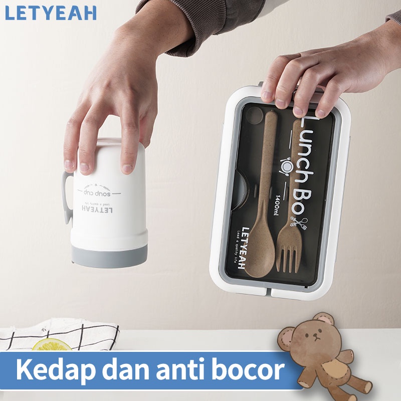 letyeah lunch box set DIY sticker kotak makan tempat mankan 1400ml dan mangkuk sup portable 330ml