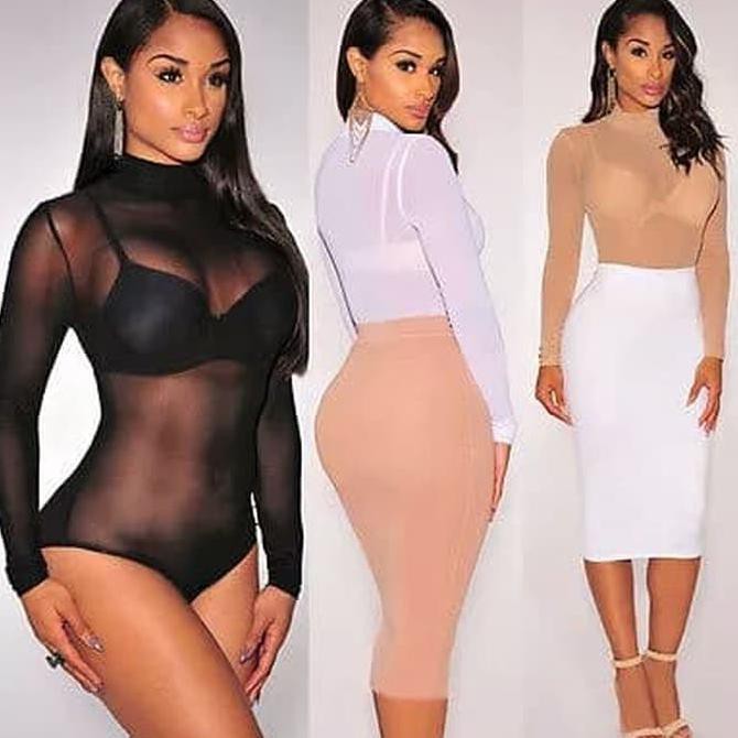 Top Terlarisss Leotard Kerah Tinggi Dan Lengan Panjang