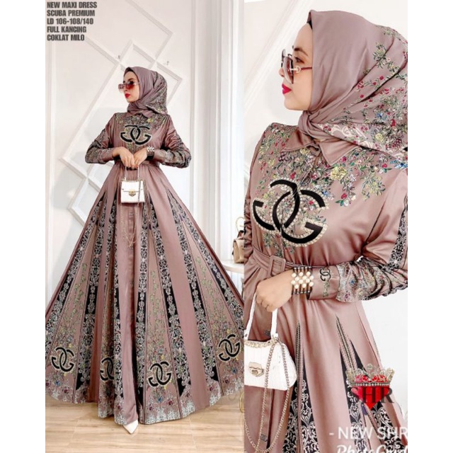 COD !! NEW SHR 100% ORI DRESS MAXI GURAME SCUBA PREMIUM CH BUSUIsyahira-3