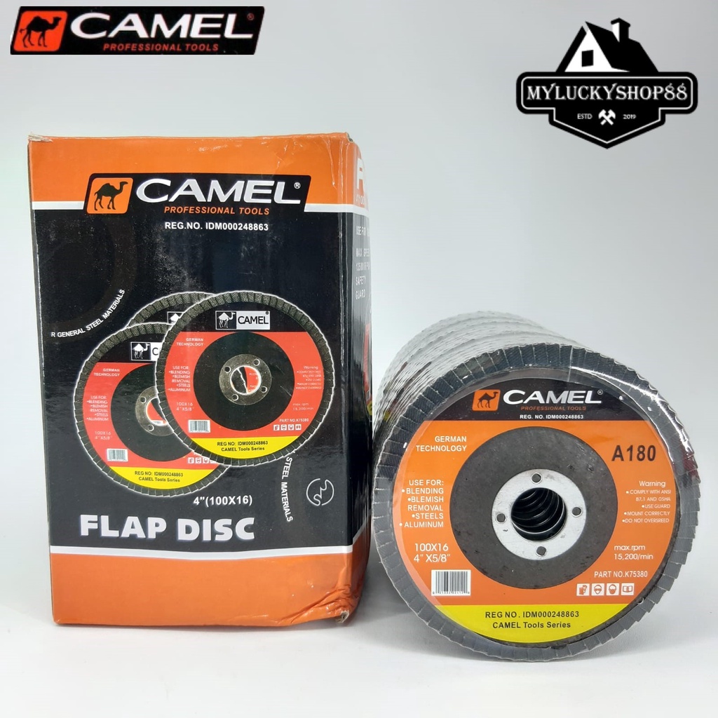 Flap Disc Sand Grit 4&quot; Inch 100 mm A180 Amplas Gerinda Susun Camel 180