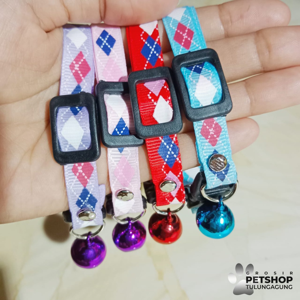 Kalung Kucing Motif Wajik 1 Lonceng 14ml Gelang Kucing Anjing