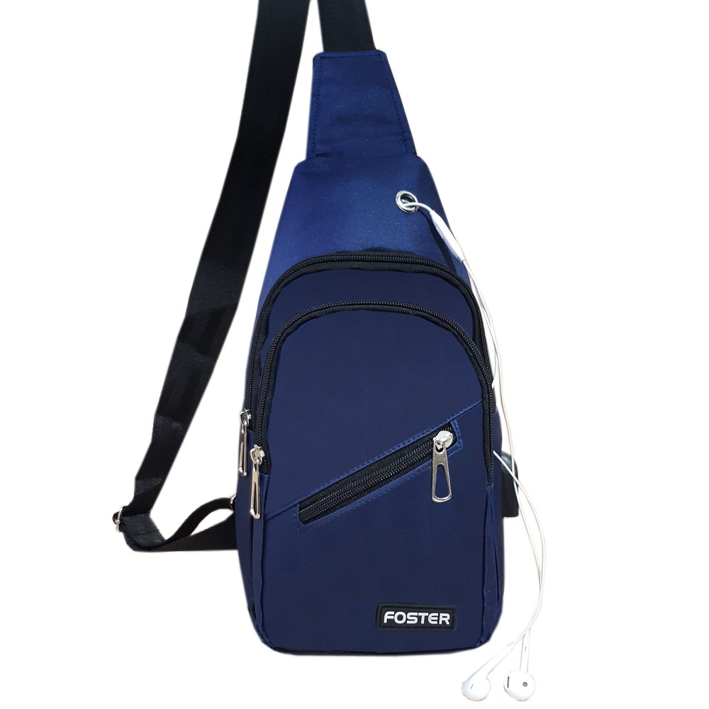 SHOPEE 6.6 SUPER SALE!! Foster Slingbag USB Import F-202u Tas Selempang Pria Model Terbaru - Dark Blue