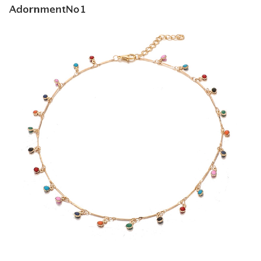 (AdornmentNo1) Kalung Choker Rantai Banyak Warna Aksen Rumbai Gaya Boho Untuk Wanita