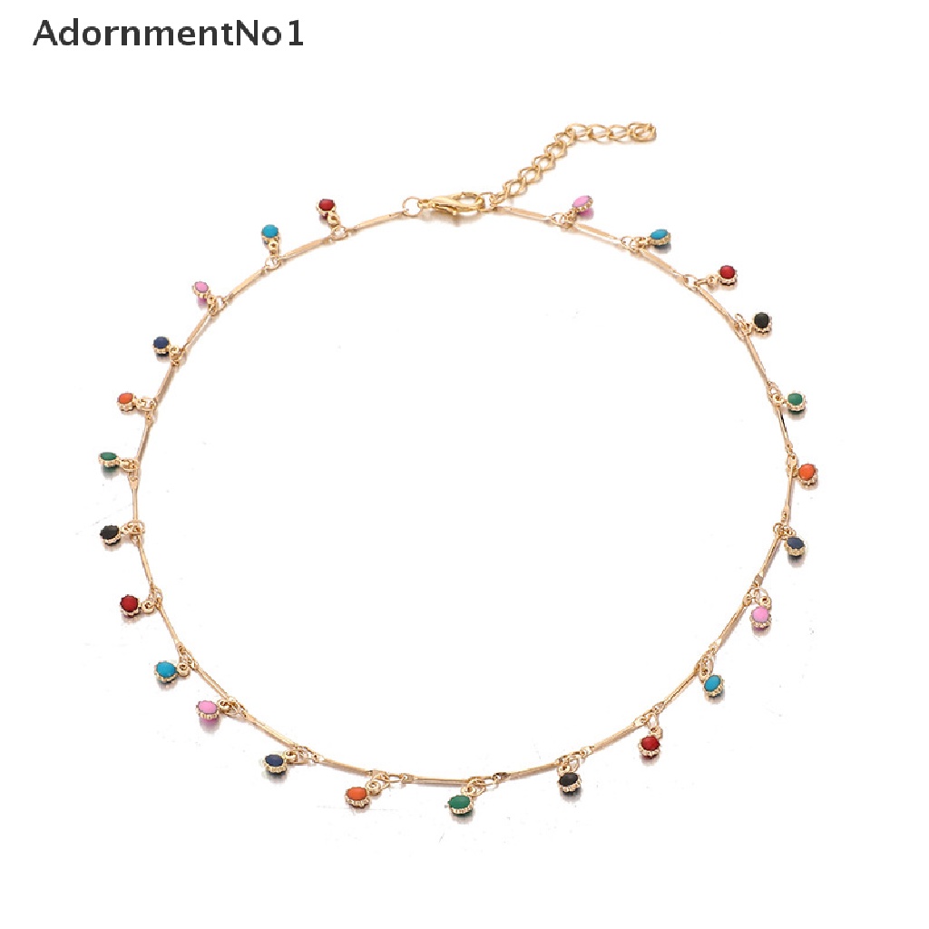 (AdornmentNo1) Kalung Choker Rantai Banyak Warna Aksen Rumbai Gaya Boho Untuk Wanita