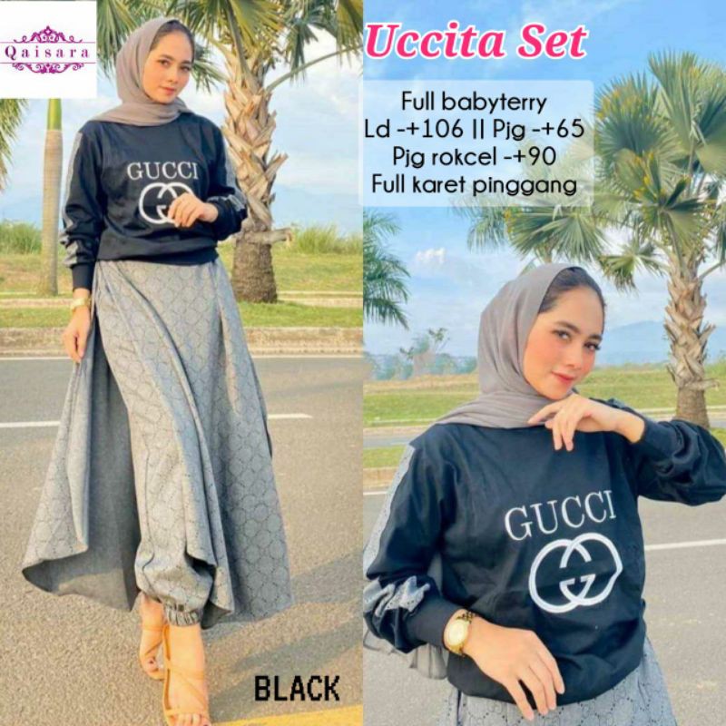 Gucci Set Gummi Setelan Wanita Atasan Bawahan Setelan Remaja Setelan Muslimah Dress Remaja