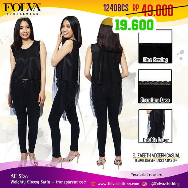 FOLVA baju pergi casual wanita satin 1240BCS hitam all size