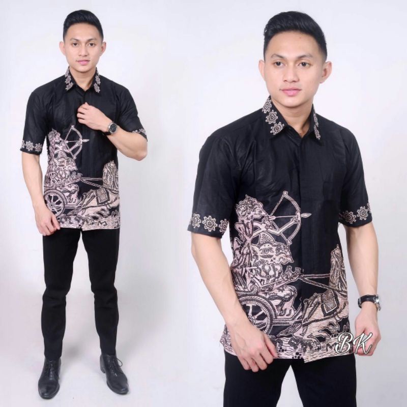 grosir kemeja pria batik lengan pendek motif arjuna m l xl