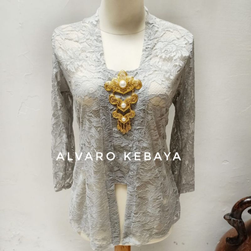 Atasan kebaya jadi brukat halus strait melar -  kutubaru stretch brokat modern real pict ready stock langsung pakai brukat halus best seller cantik murah kondangan wisuda baju jawa wanita tradisional-Silver